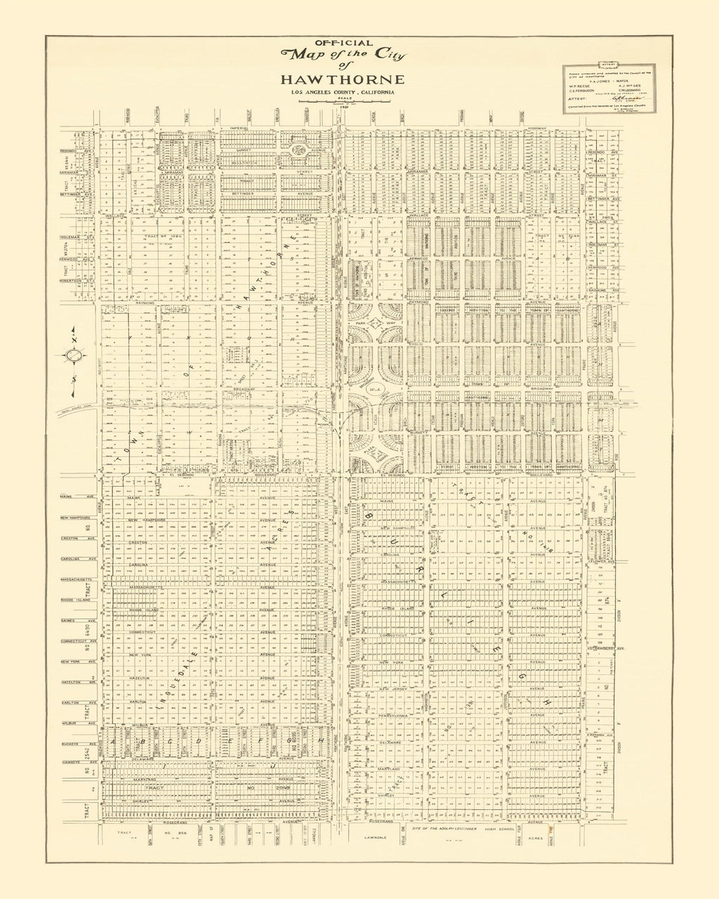 Vintage Map of Hawthorne, California 1932