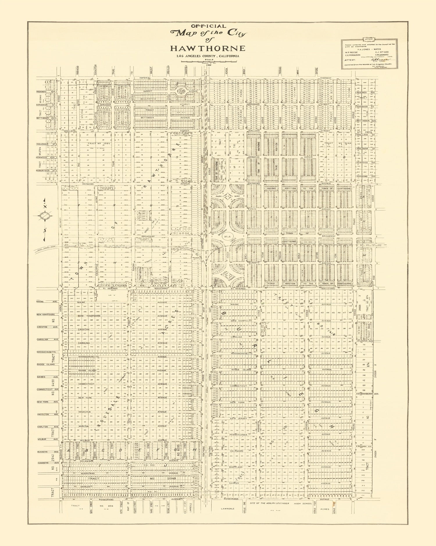 Vintage Map of Hawthorne, California 1932