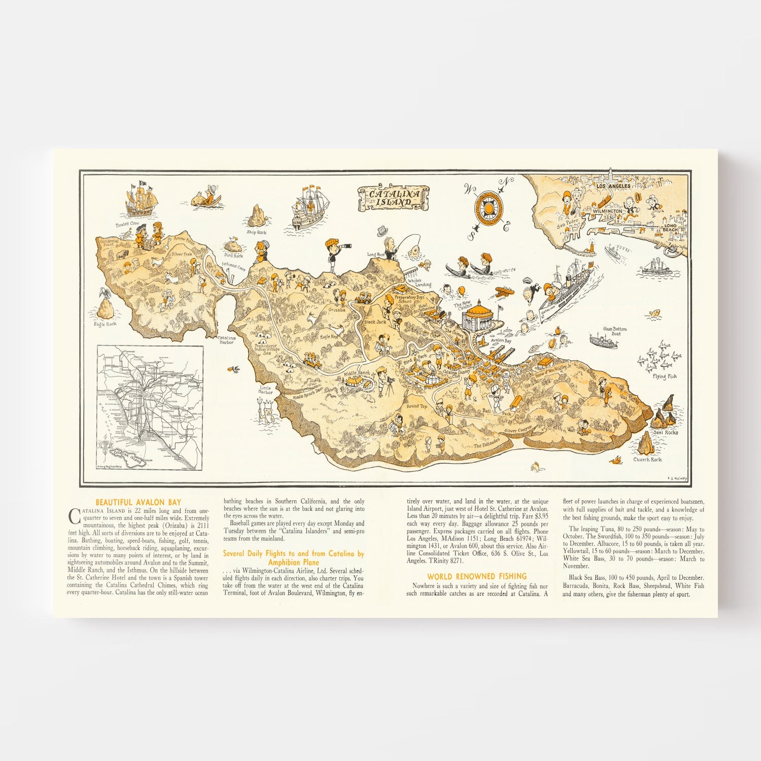 Vintage Map of Catalina Island, 1933