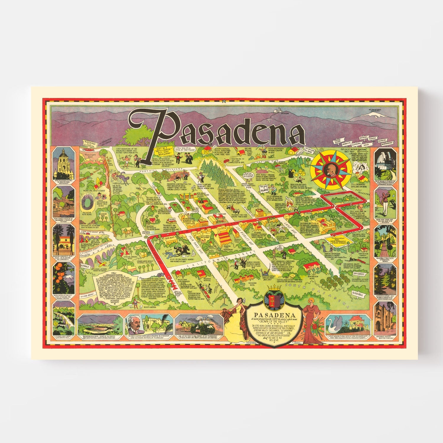 Vintage Map of Pasadena, California 1933