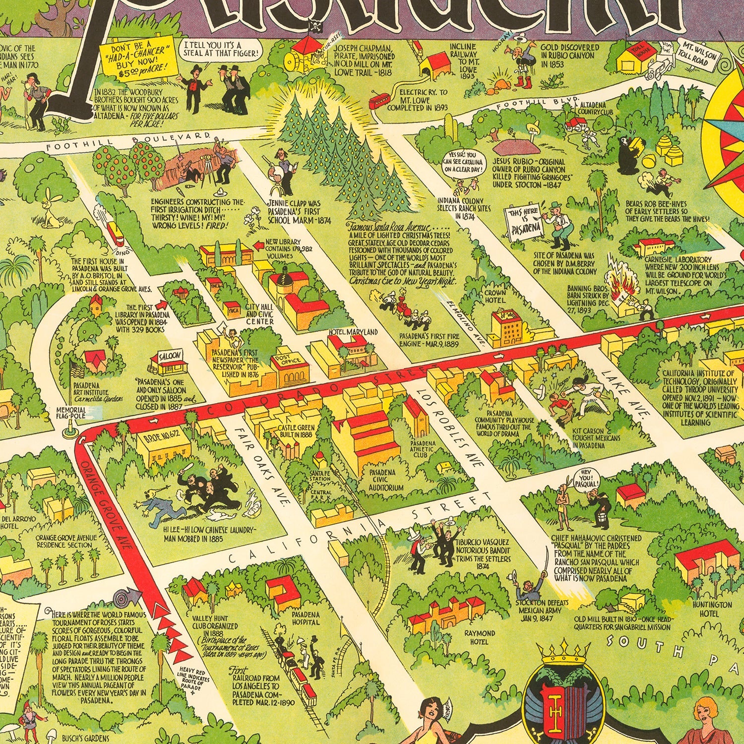 Vintage Map of Pasadena, California 1933