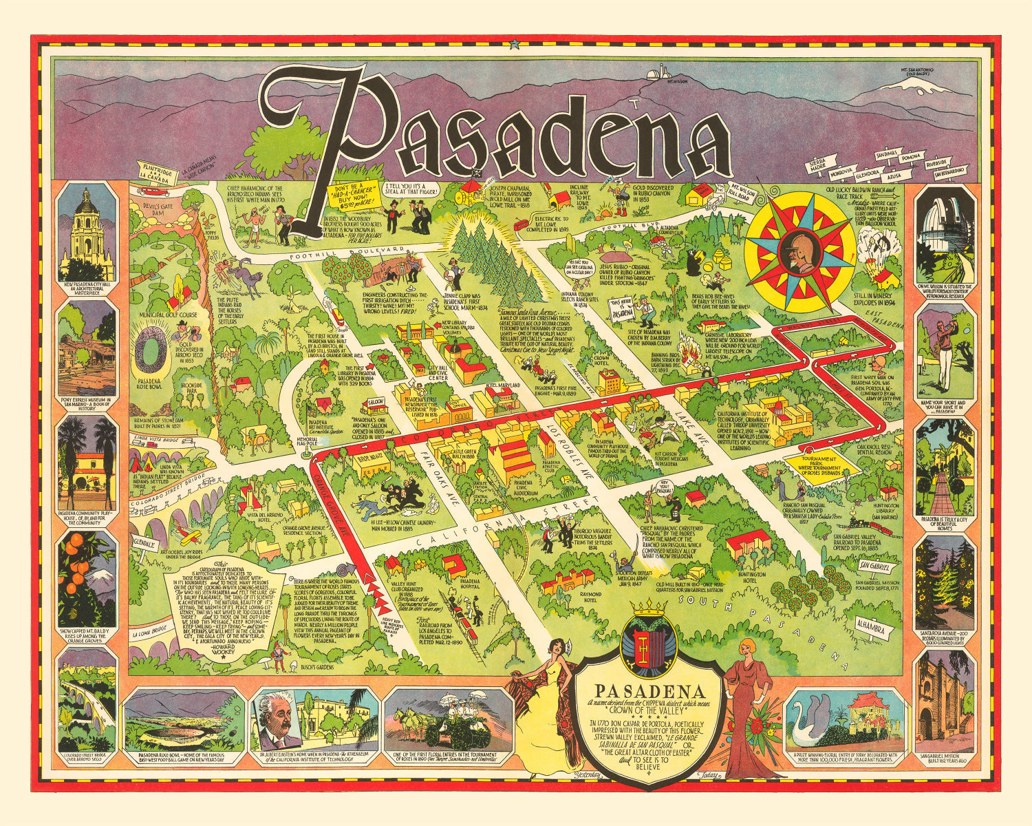 Vintage Map of Pasadena, California 1933