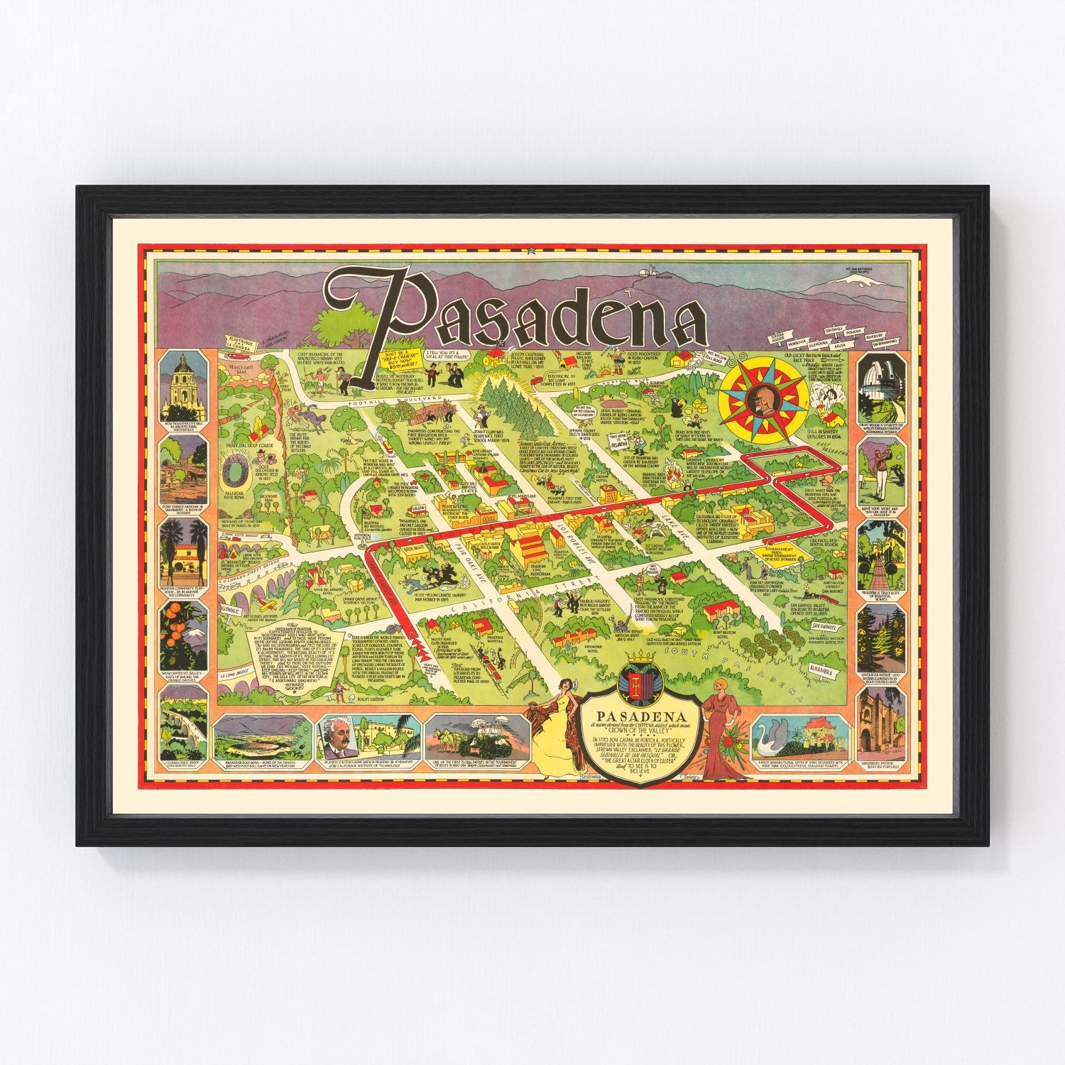 Vintage Map of Pasadena, California 1933