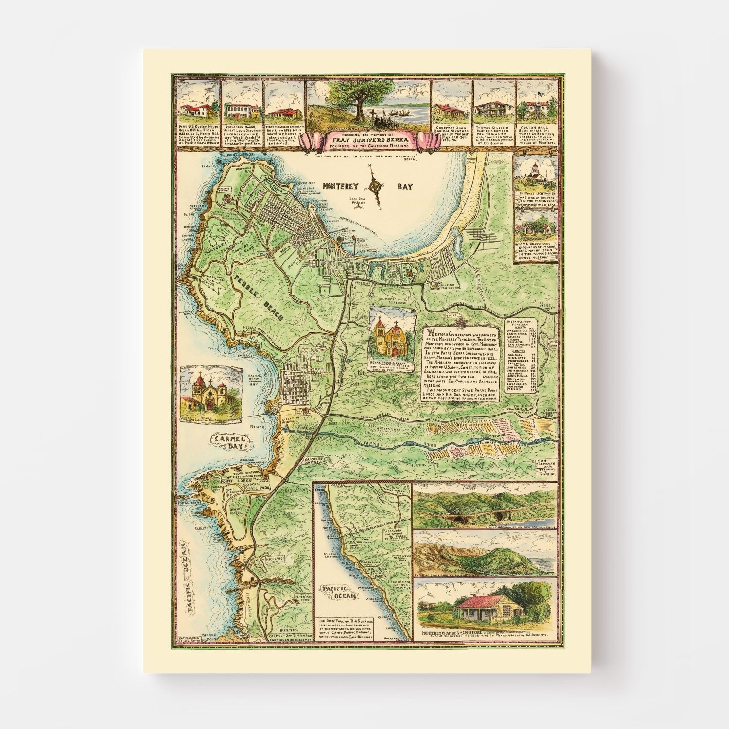 Vintage Map of Monterey, California 1933