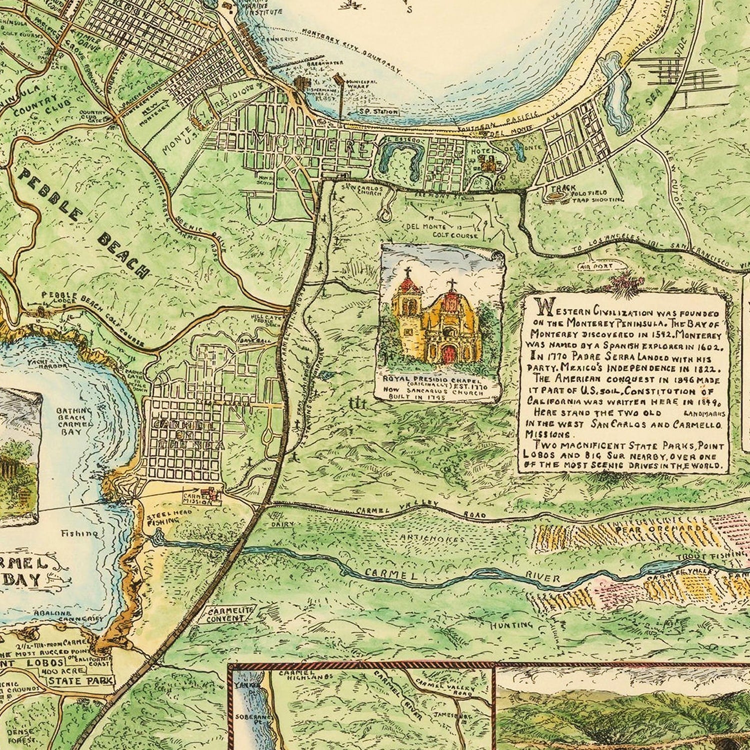 Vintage Map of Monterey, California 1933