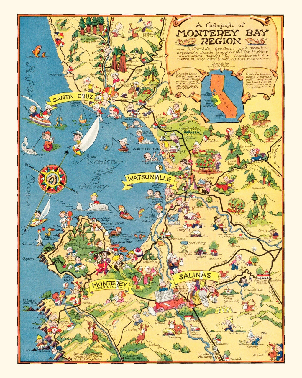 Vintage Map of Monterey Bay, 1933