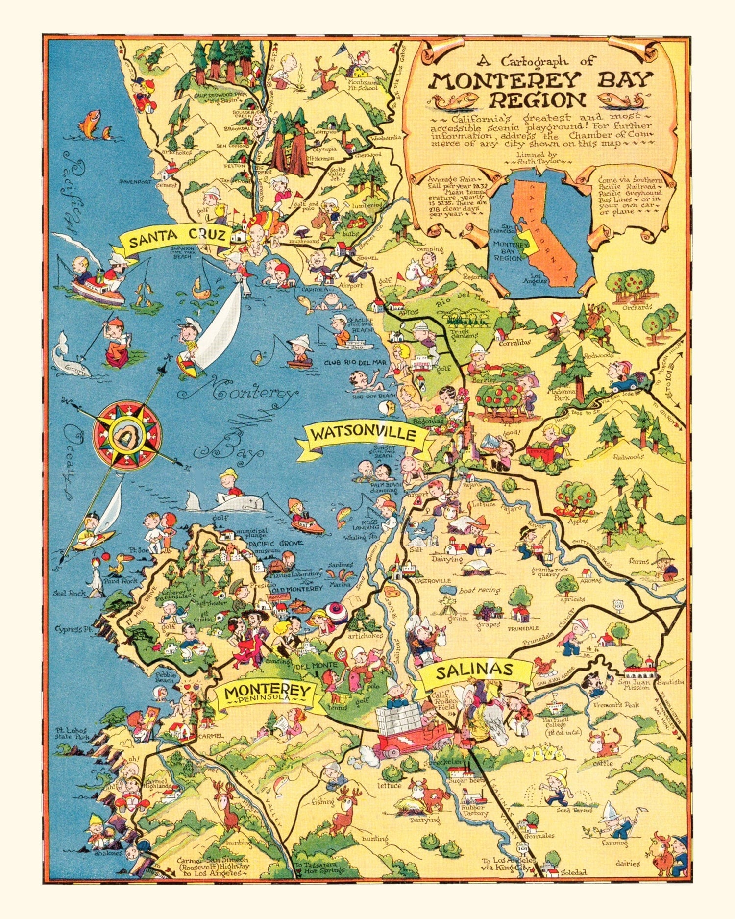 Vintage Map of Monterey Bay, 1933