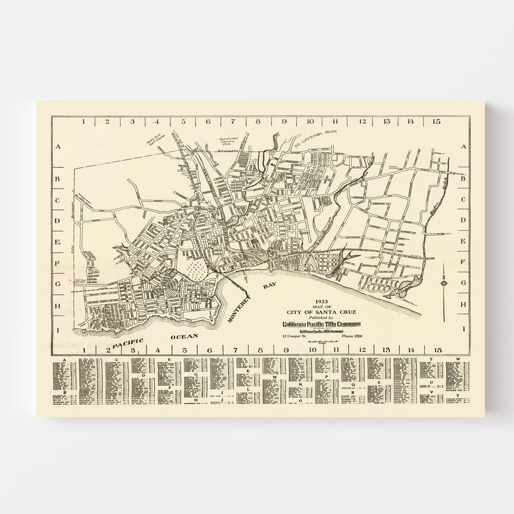 Vintage Map of Santa Cruz, California 1933