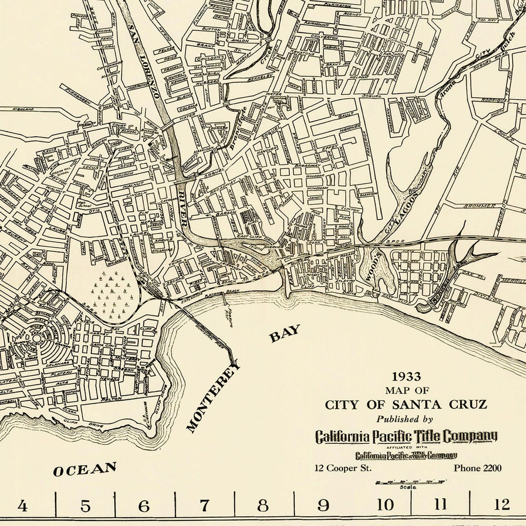 Vintage Map of Santa Cruz, California 1933