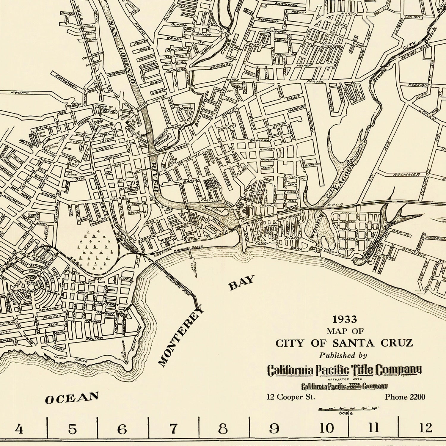 Vintage Map of Santa Cruz, California 1933