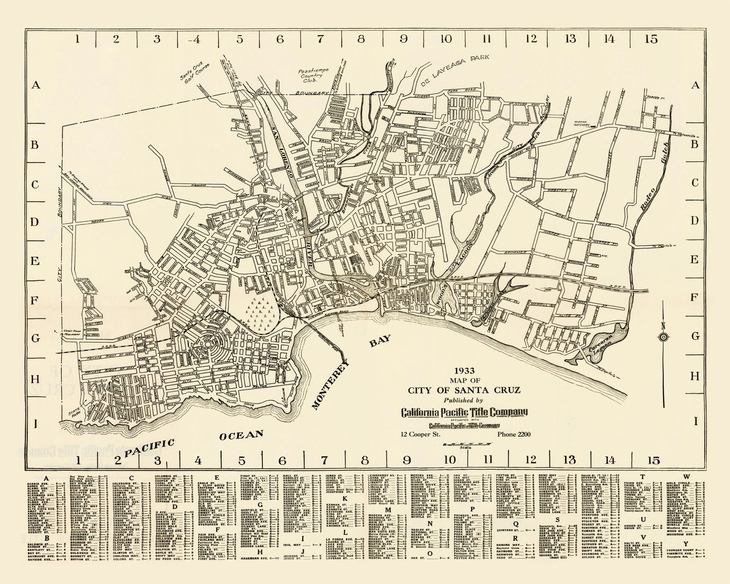 Vintage Map of Santa Cruz, California 1933