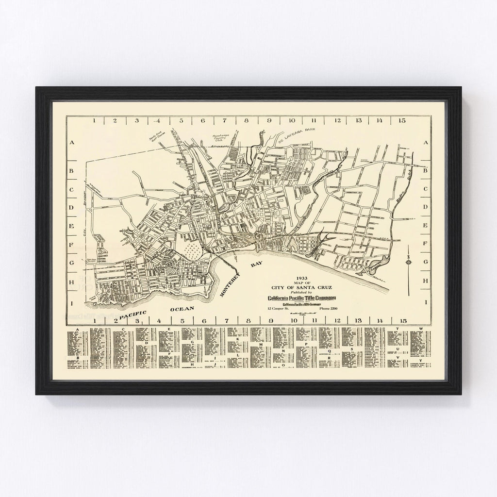 Vintage Map of Santa Cruz, California 1933