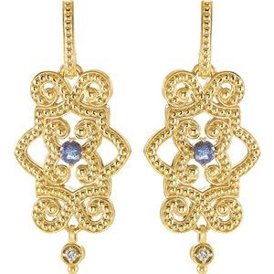 14K Yellow Gold Natural Tanzanite & .03 CTW Natural Diamond Granulated Earrings – image 2