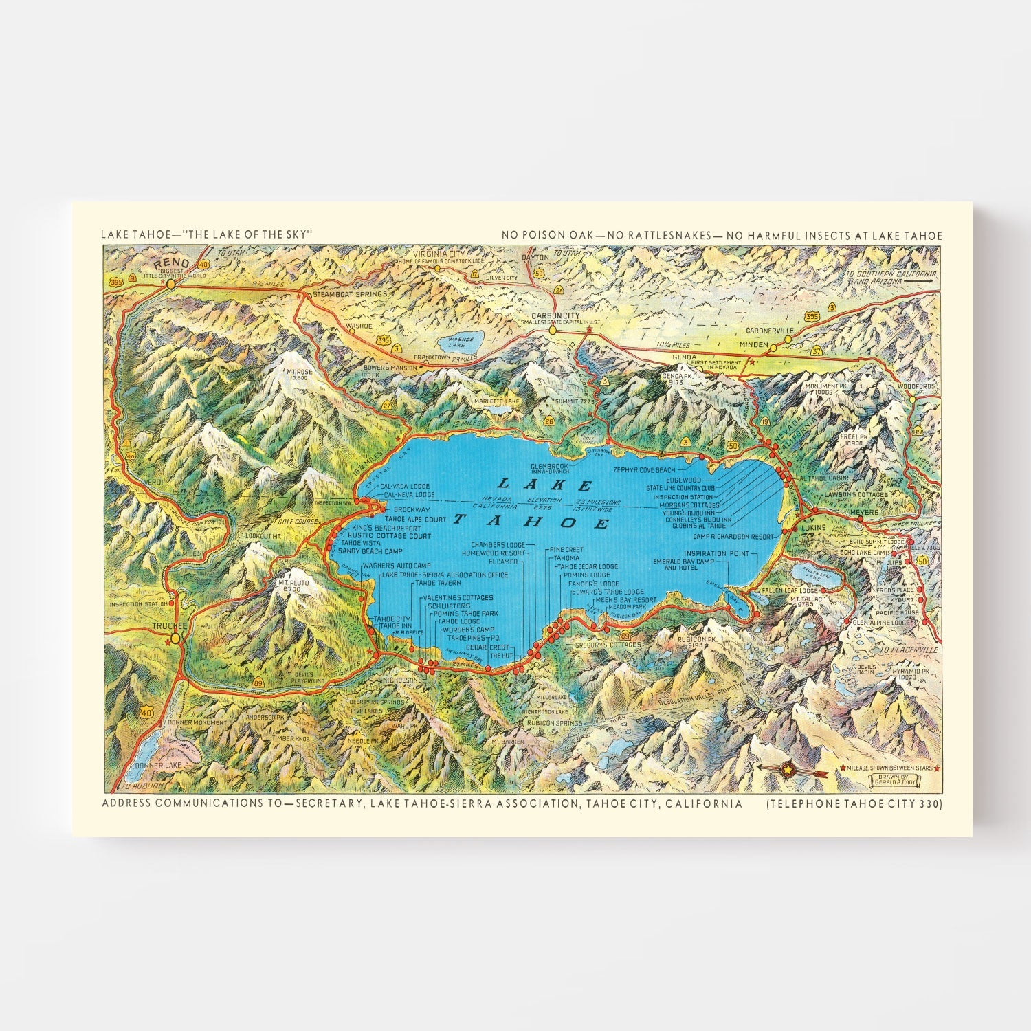 Vintage Map of Lake Tahoe, 1935
