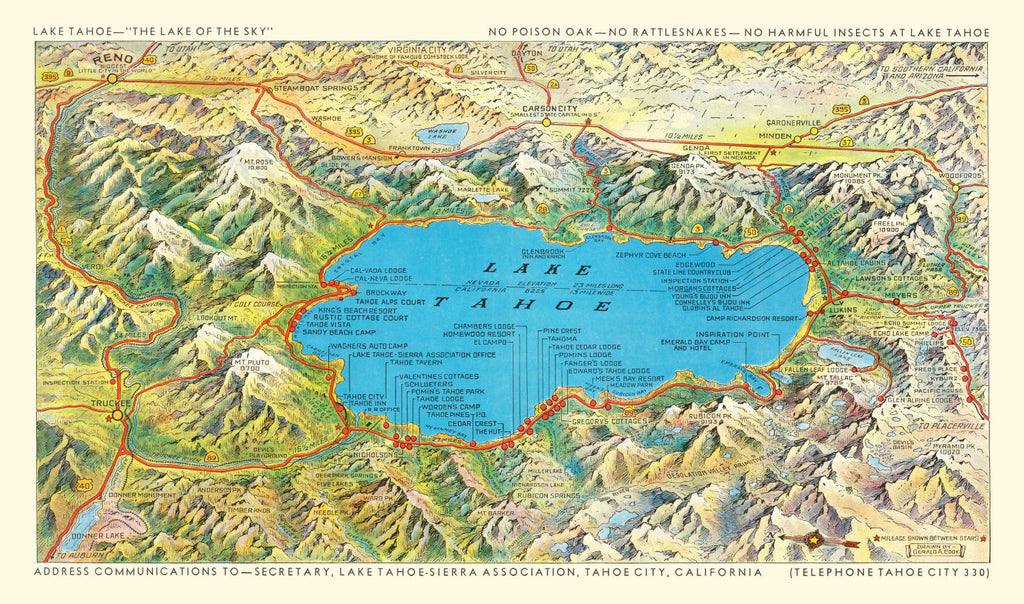 Vintage Map of Lake Tahoe, 1935