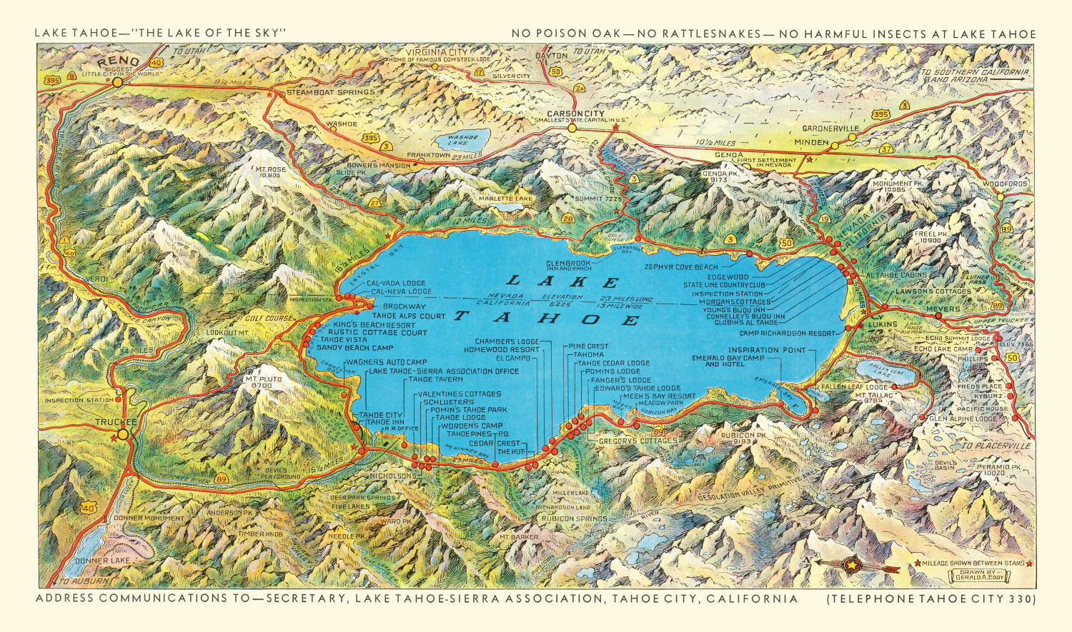 Vintage Map of Lake Tahoe, 1935