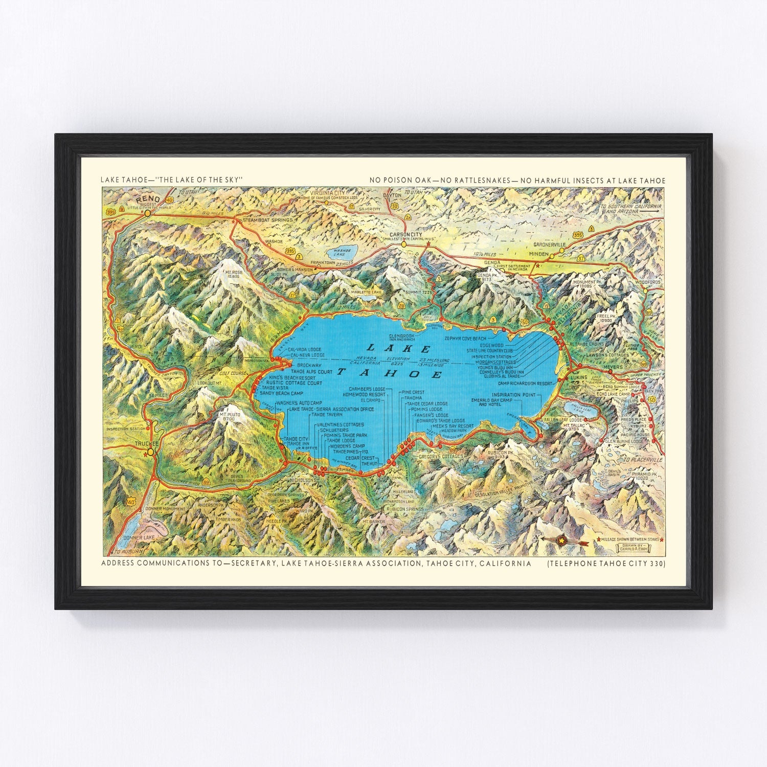 Vintage Map of Lake Tahoe, 1935