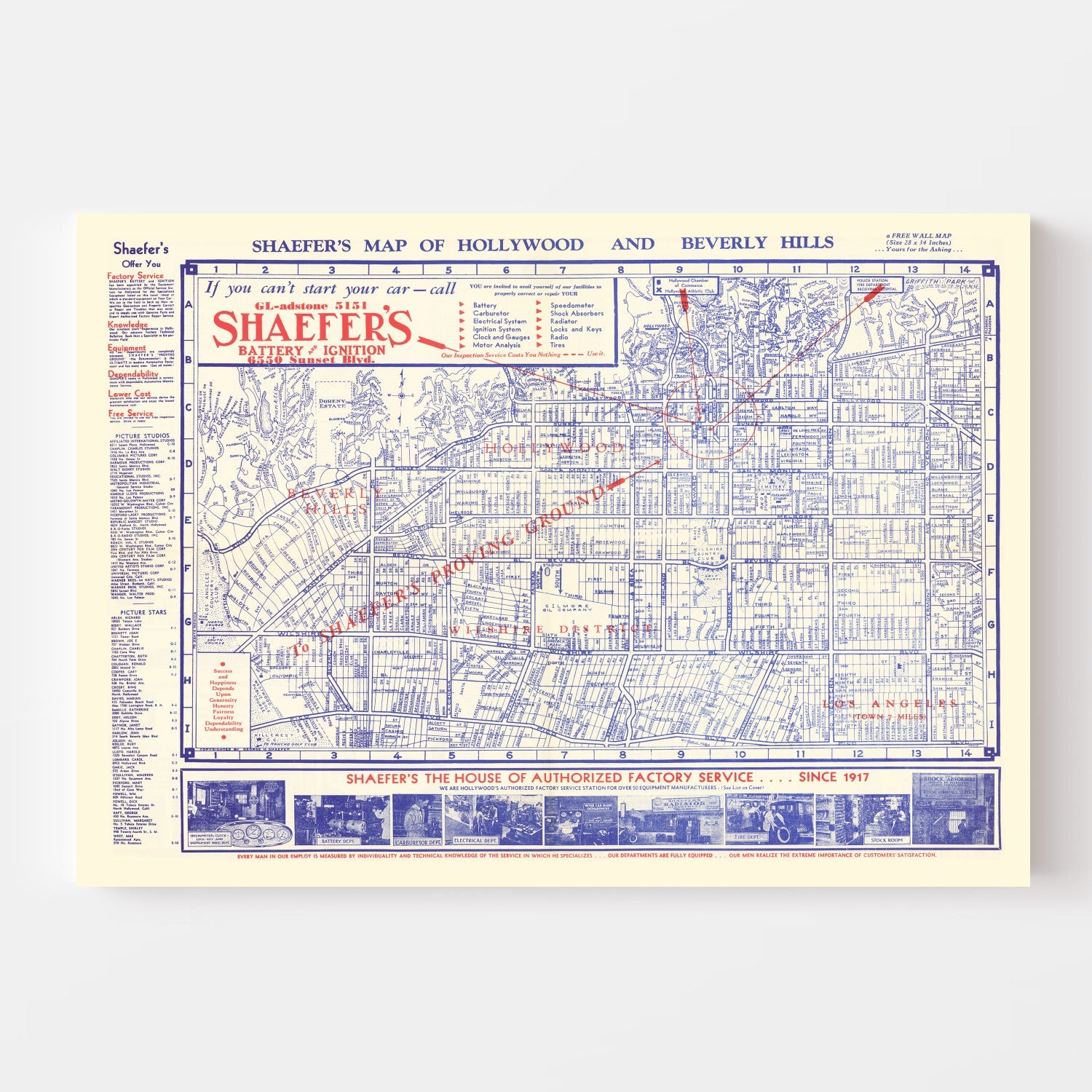 Vintage Map of Hollywood, California 1935