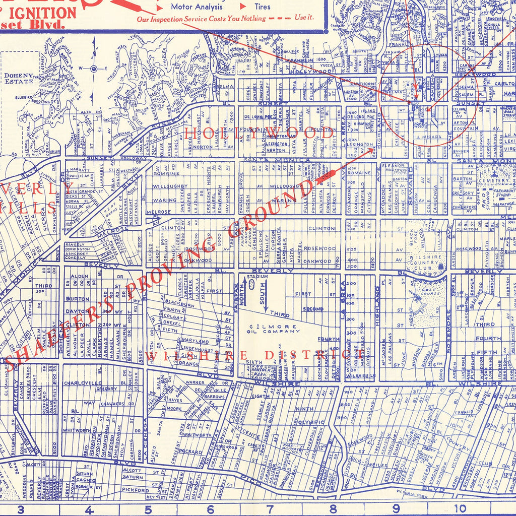 Vintage Map of Hollywood, California 1935