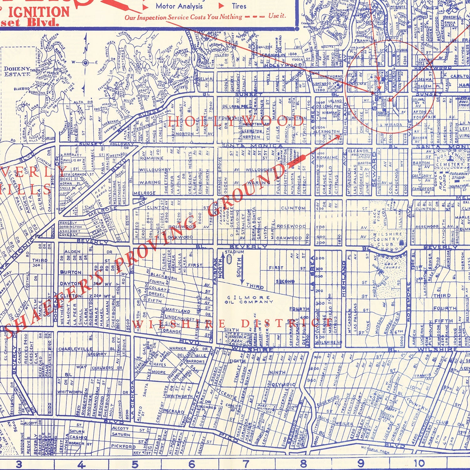 Vintage Map of Hollywood, California 1935