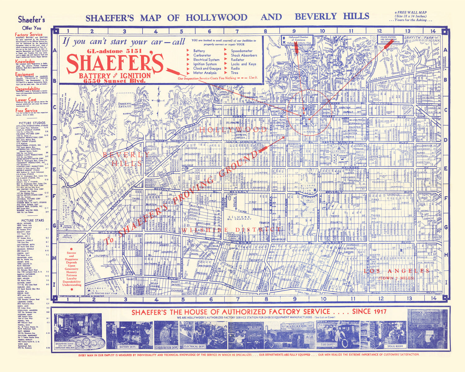 Vintage Map of Hollywood, California 1935