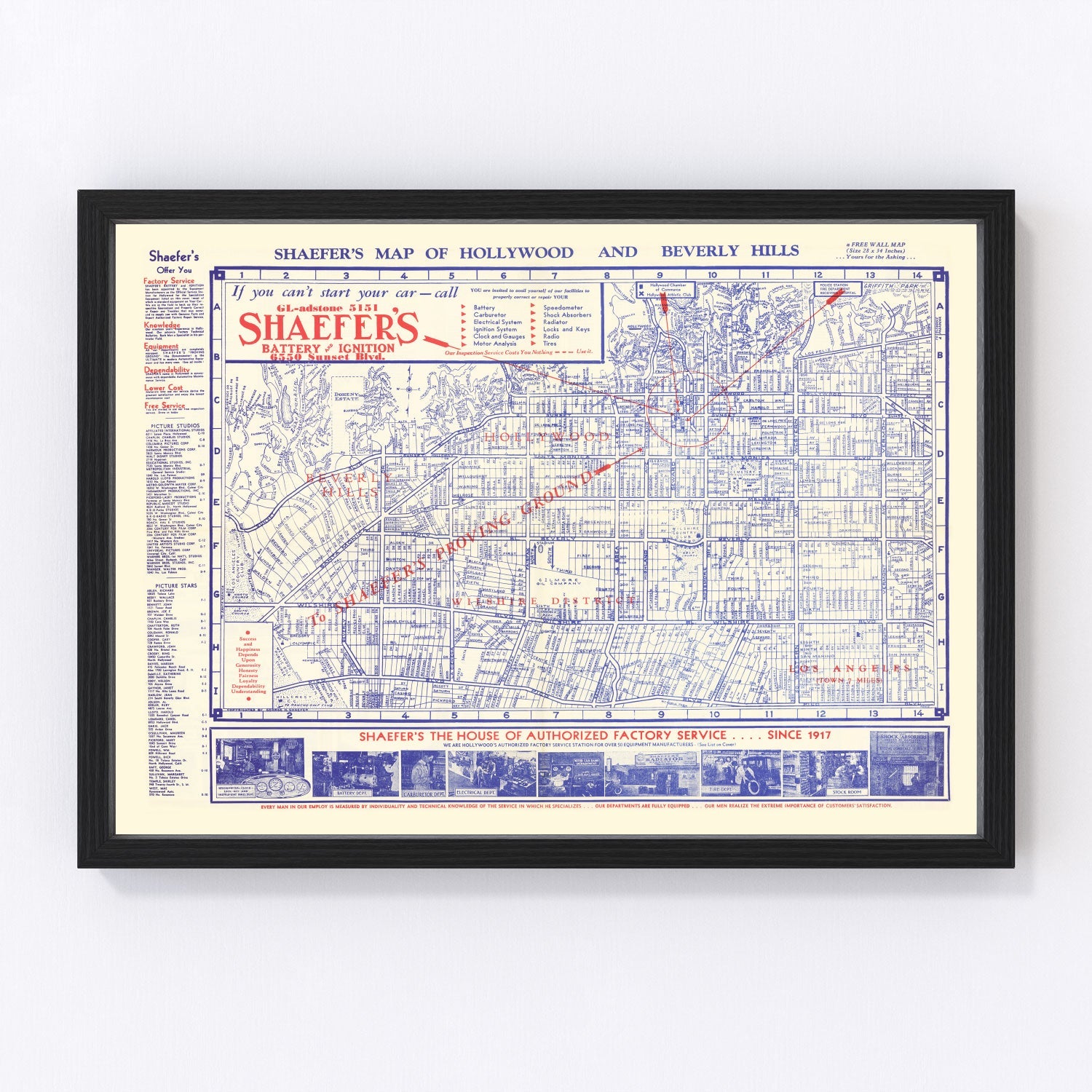 Vintage Map of Hollywood, California 1935