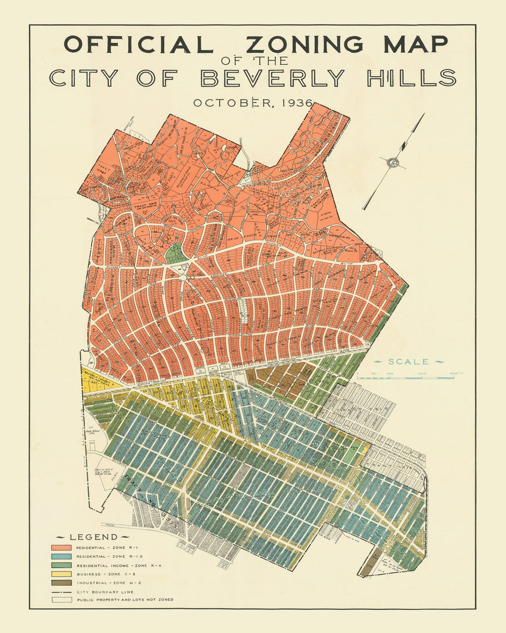 Vintage Map of Beverly Hills, California 1936