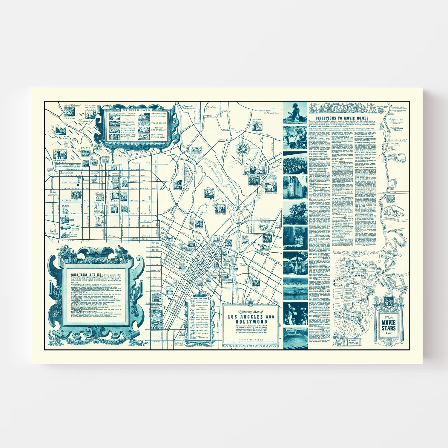 Vintage Map of Hollywood, California 1937