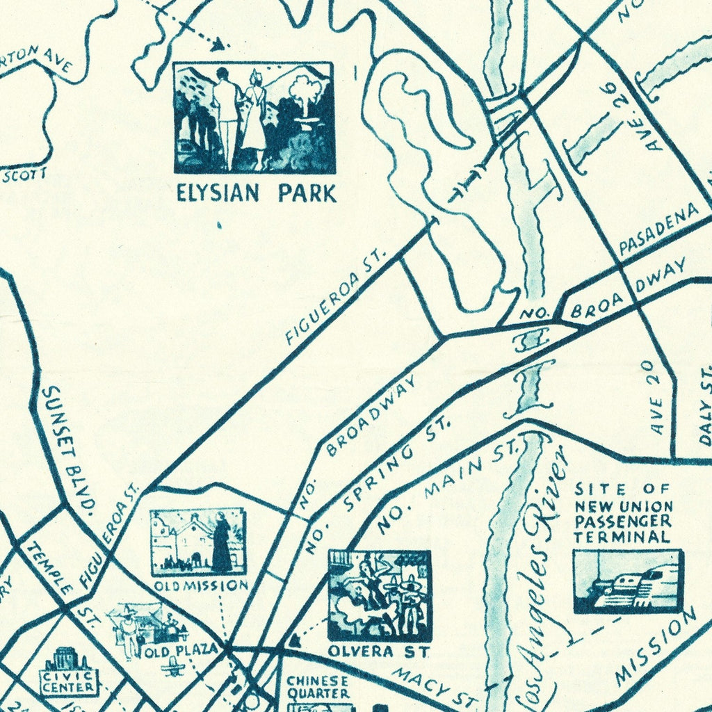 Vintage Map of Hollywood, California 1937