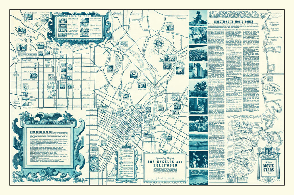 Vintage Map of Hollywood, California 1937
