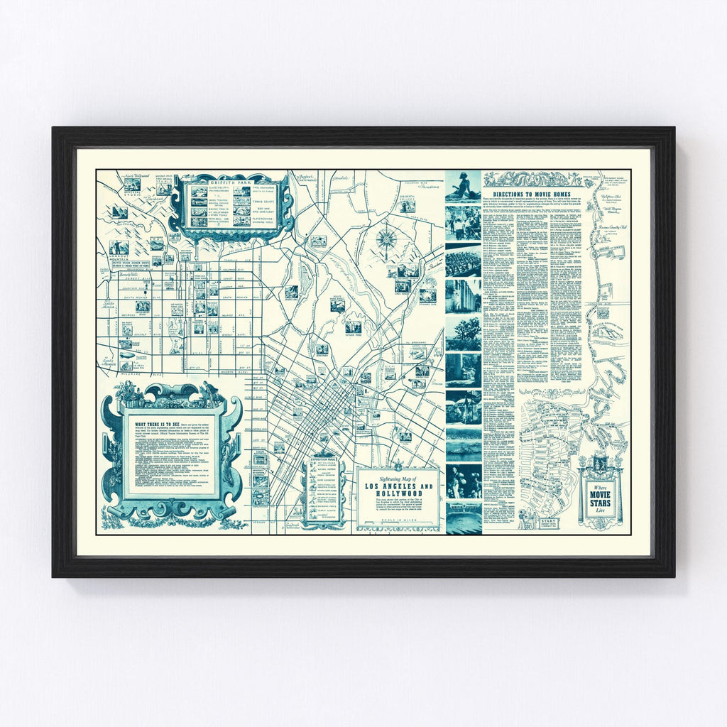 Vintage Map of Hollywood, California 1937