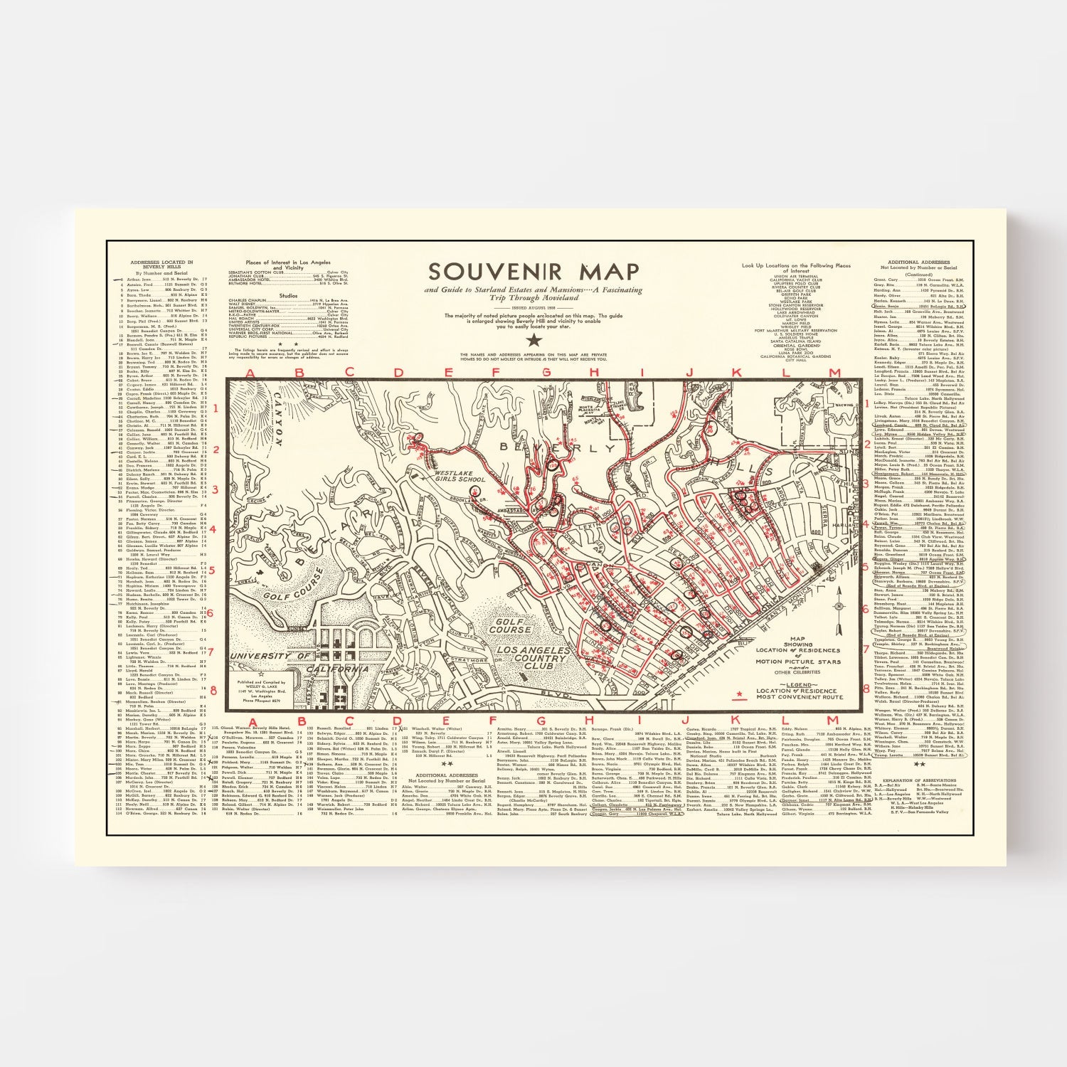 Vintage Map of Beverly Hills, California 1938