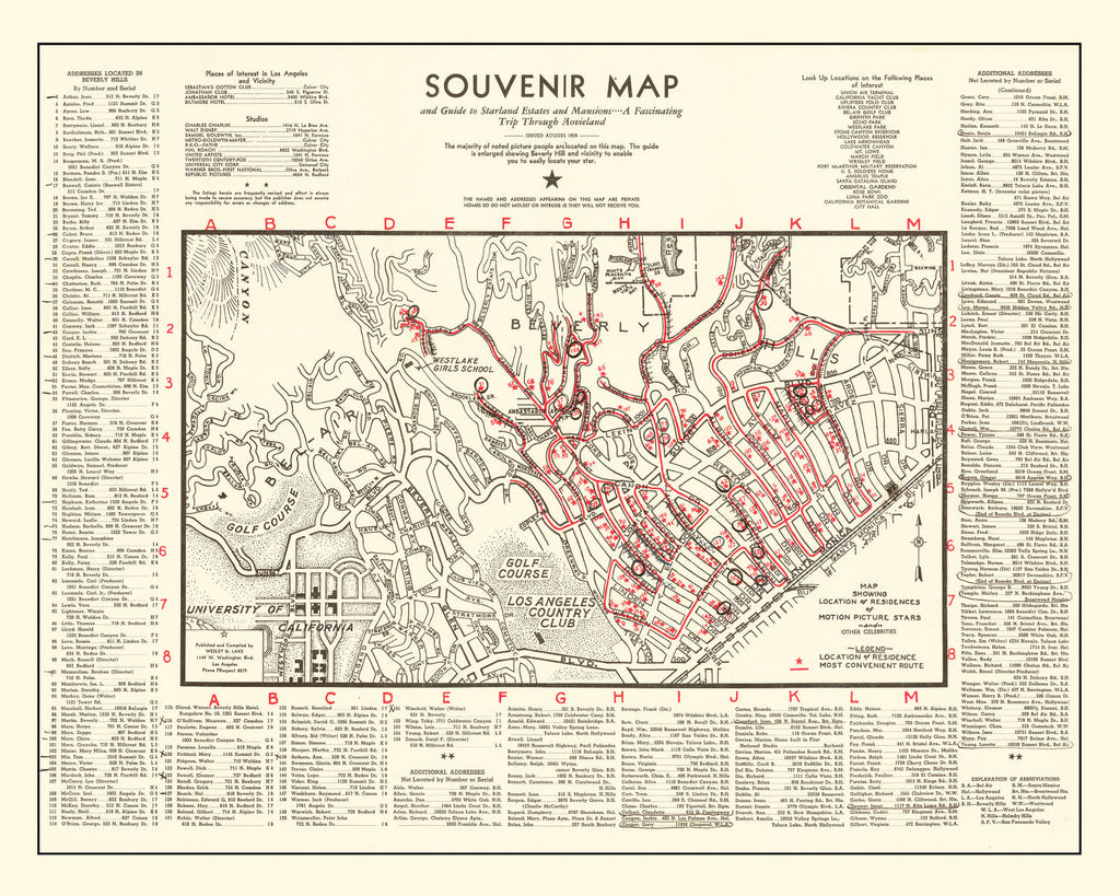 Vintage Map of Beverly Hills, California 1938