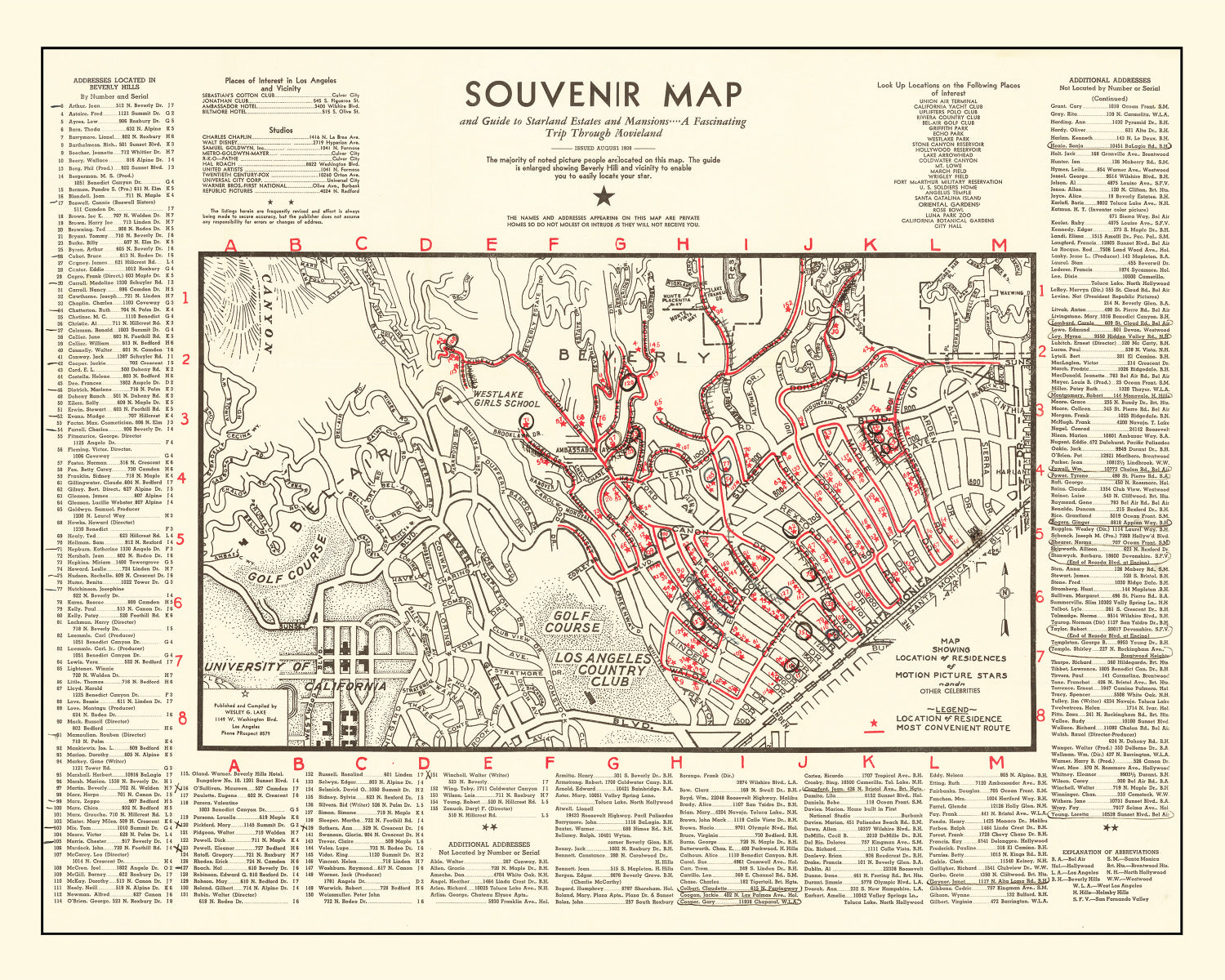Vintage Map of Beverly Hills, California 1938