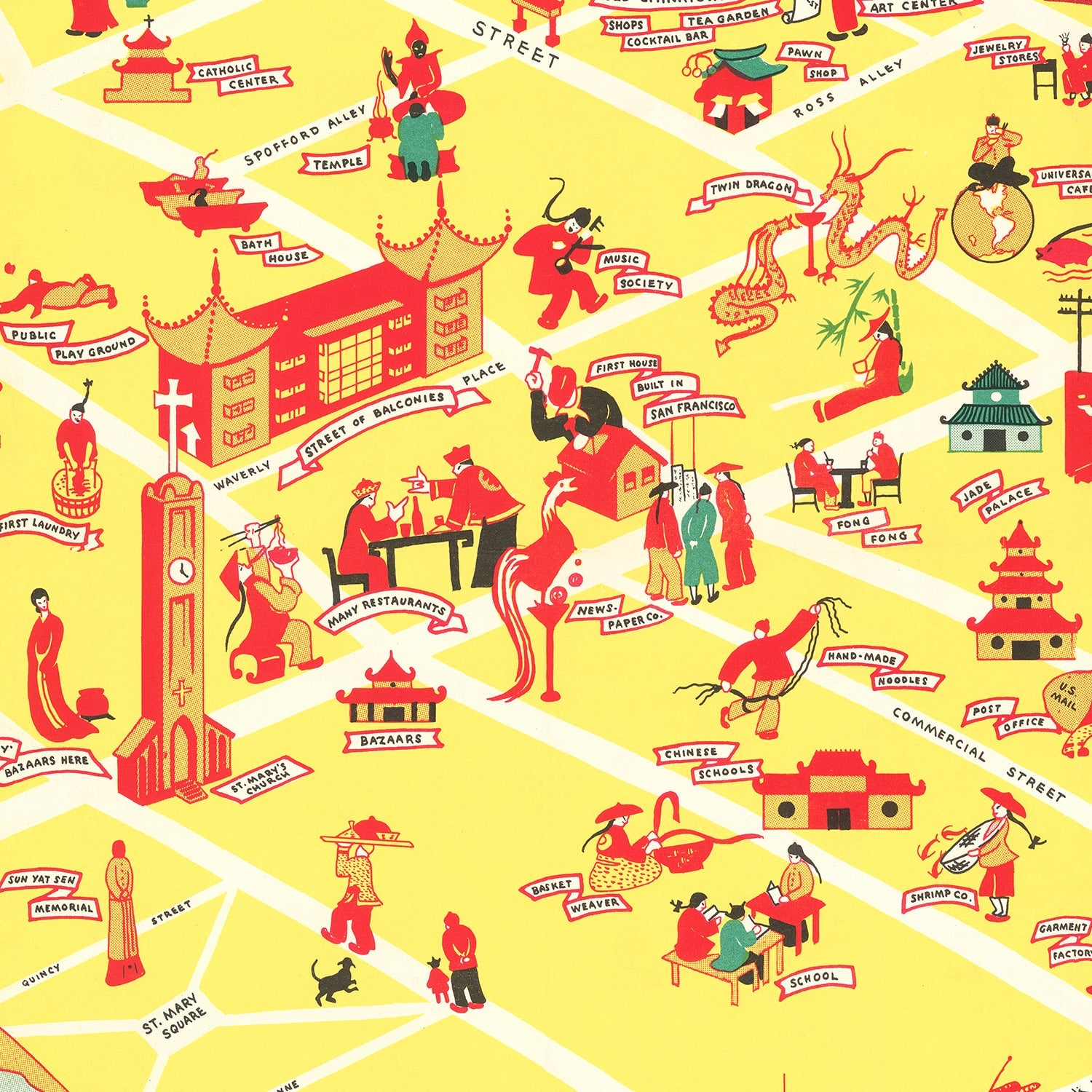 Vintage Map of Chinatown San Francisco, California 1939