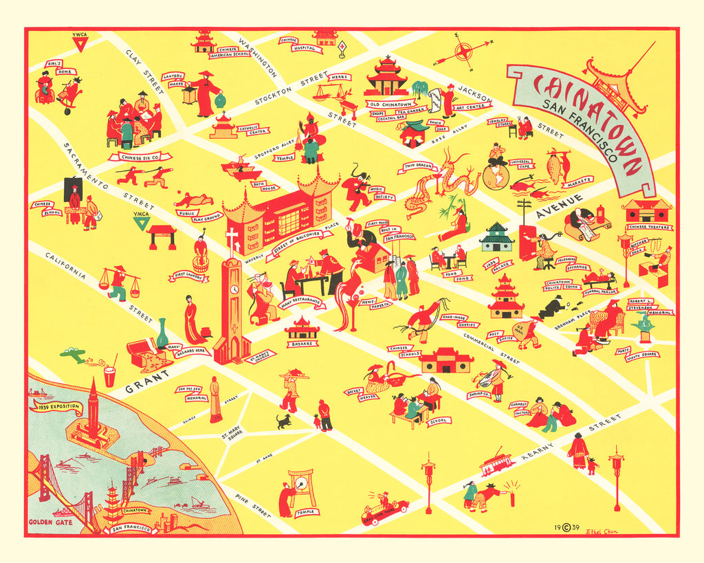 Vintage Map of Chinatown San Francisco, California 1939