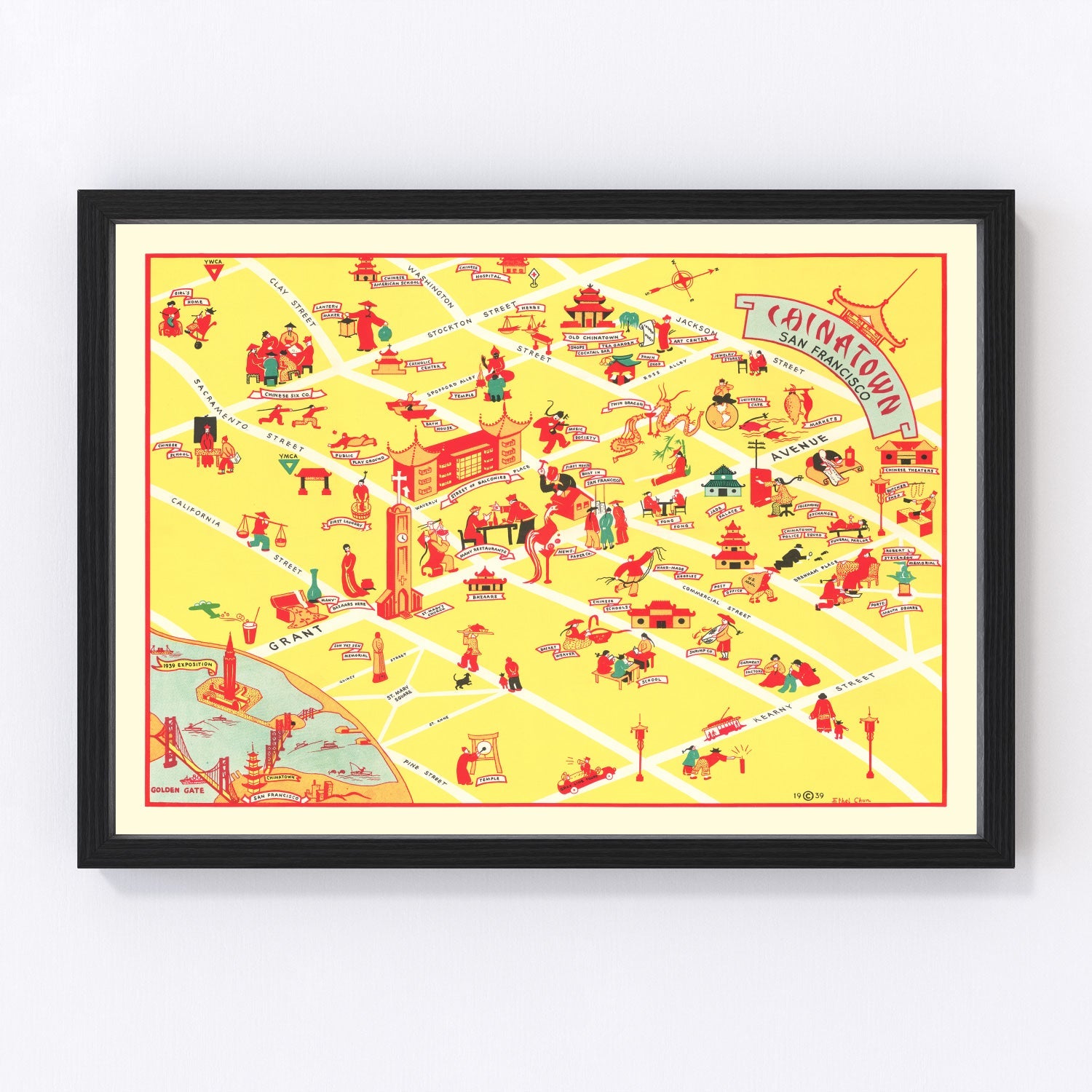 Vintage Map of Chinatown San Francisco, California 1939