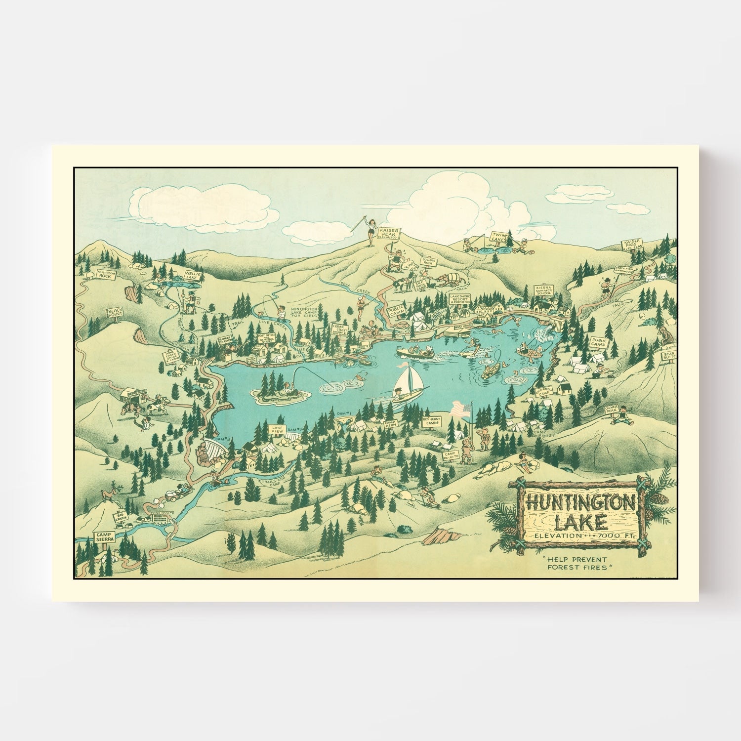 Vintage Map of Huntington Lake, 1940