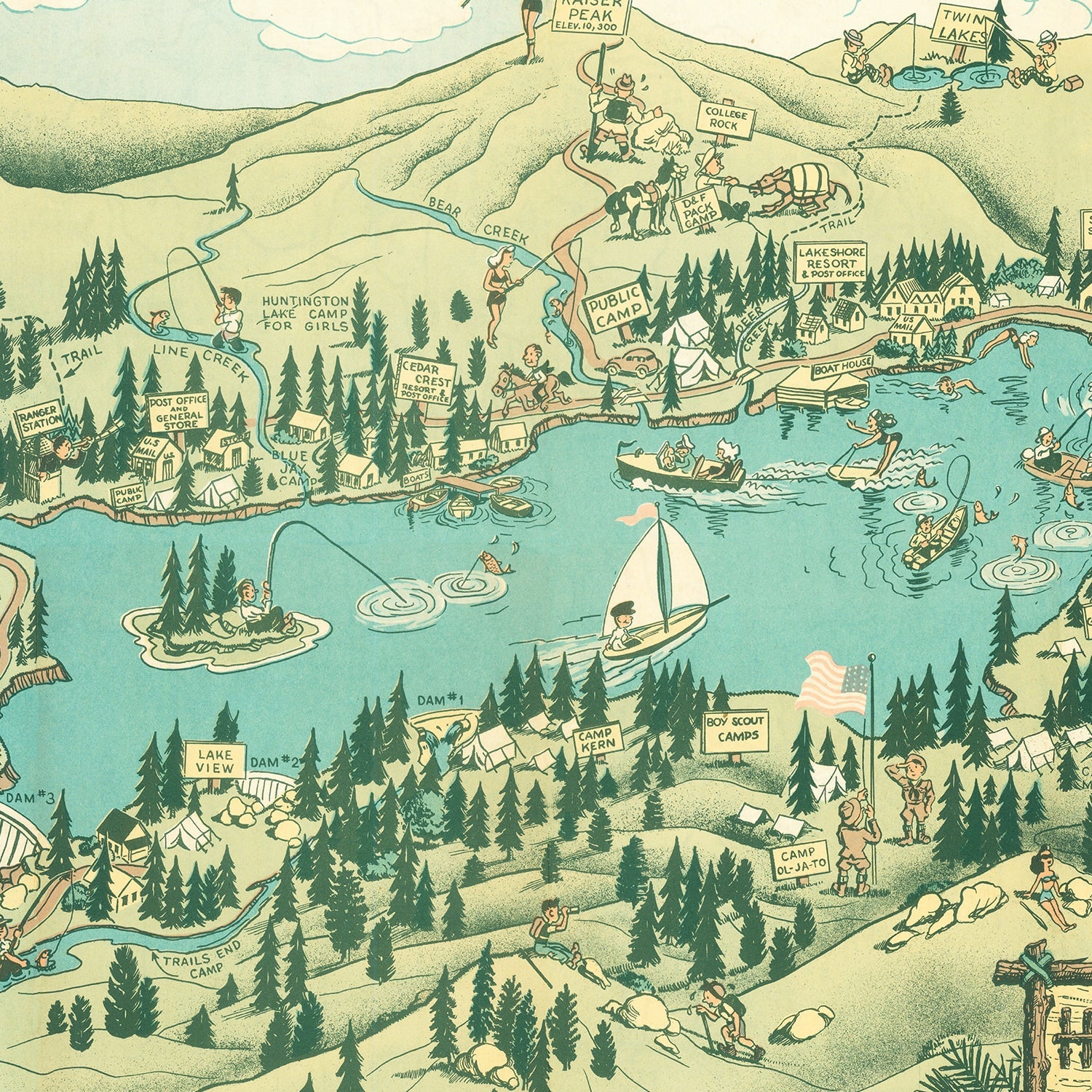 Vintage Map of Huntington Lake, 1940