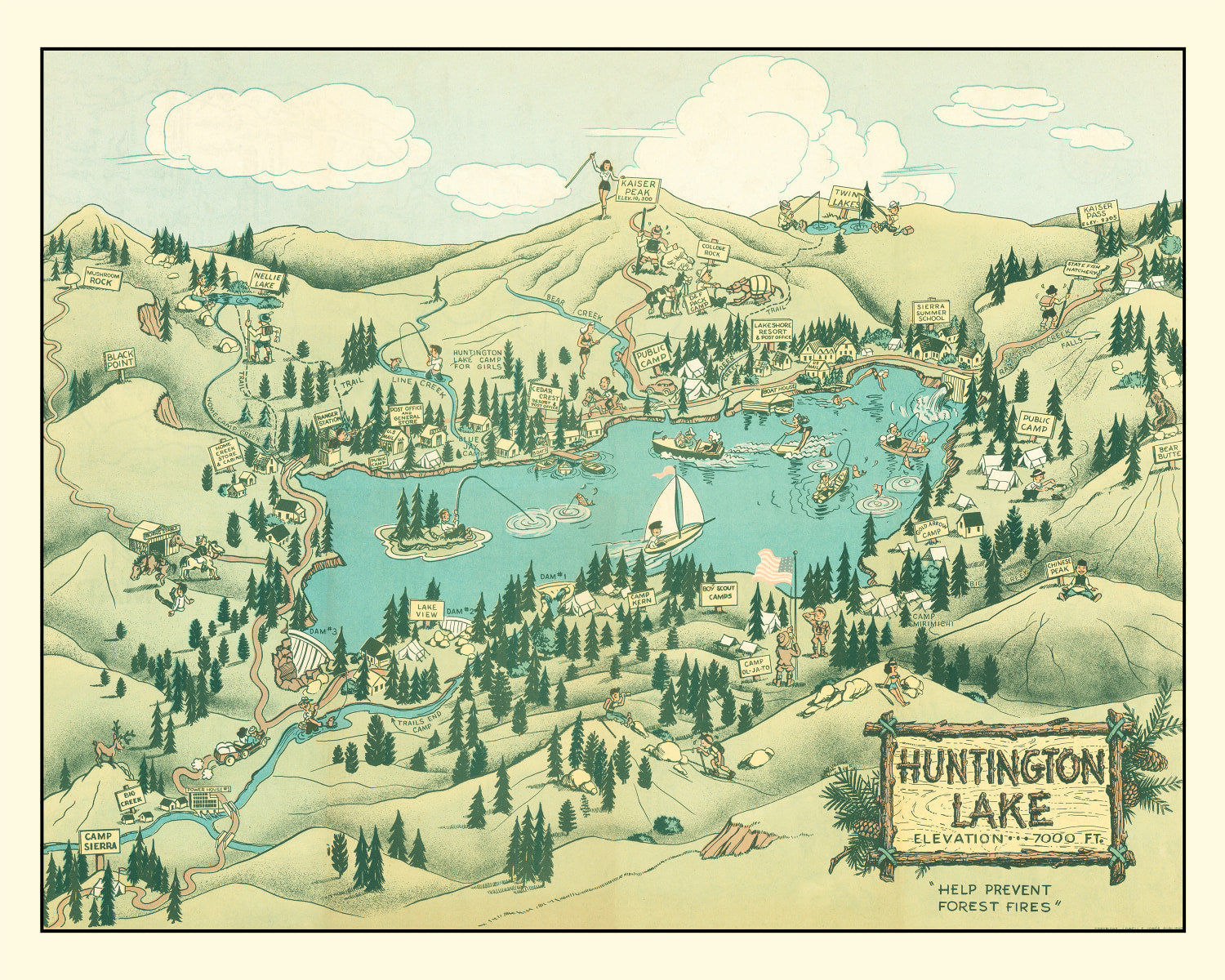 Vintage Map of Huntington Lake, 1940