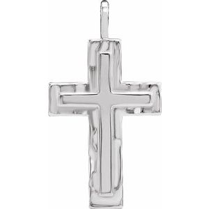 14K White Gold 24.47x13.4 mm Textured Cross Pendant