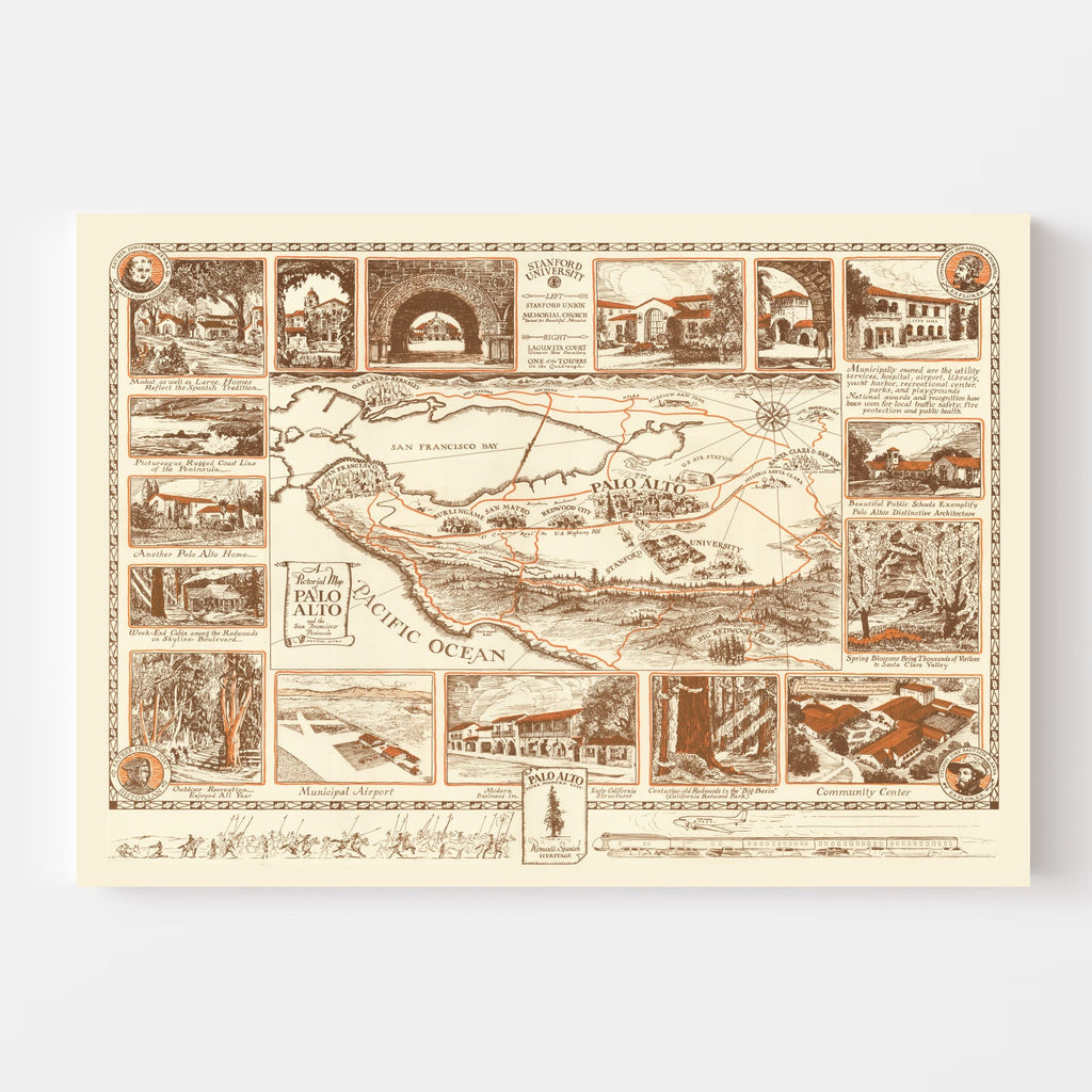 Vintage Map of Palo Alto, California 1940