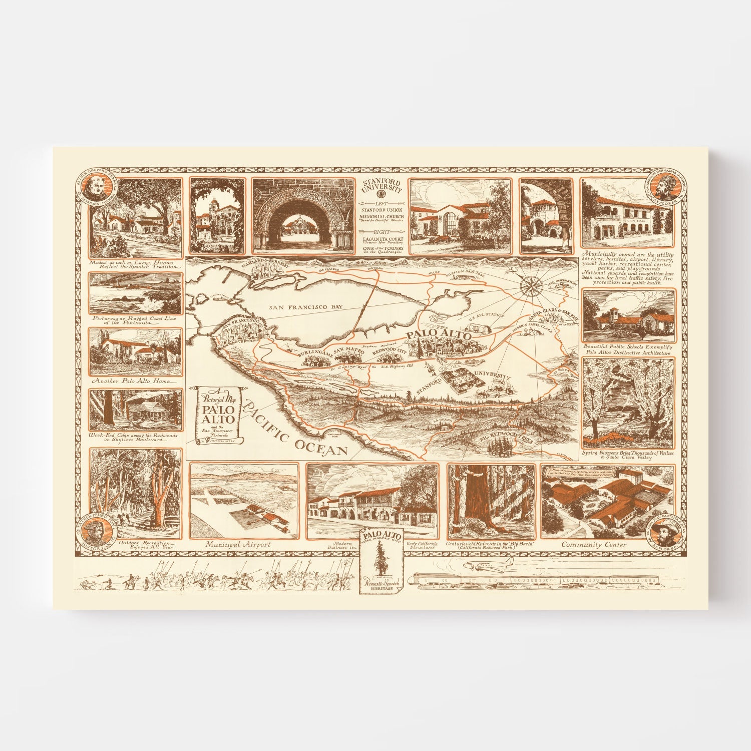 Vintage Map of Palo Alto, California 1940