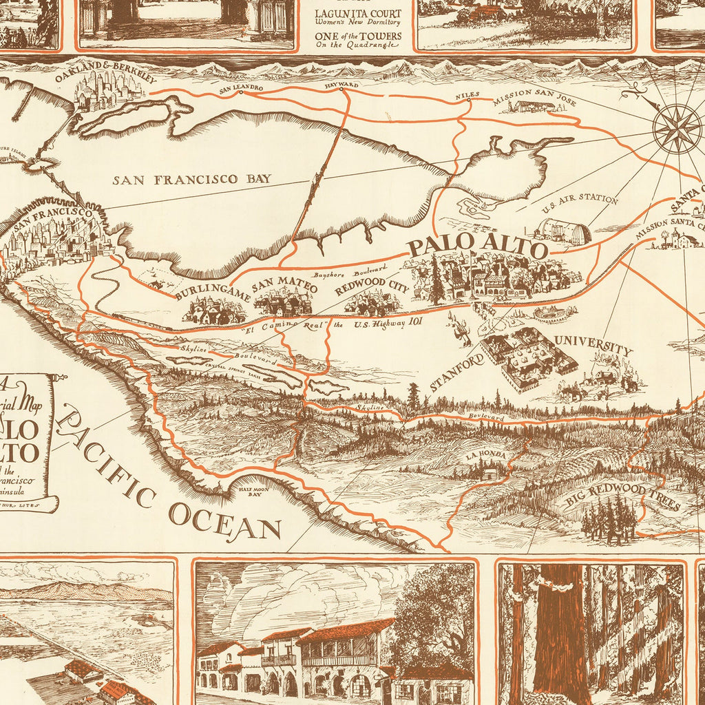 Vintage Map of Palo Alto, California 1940