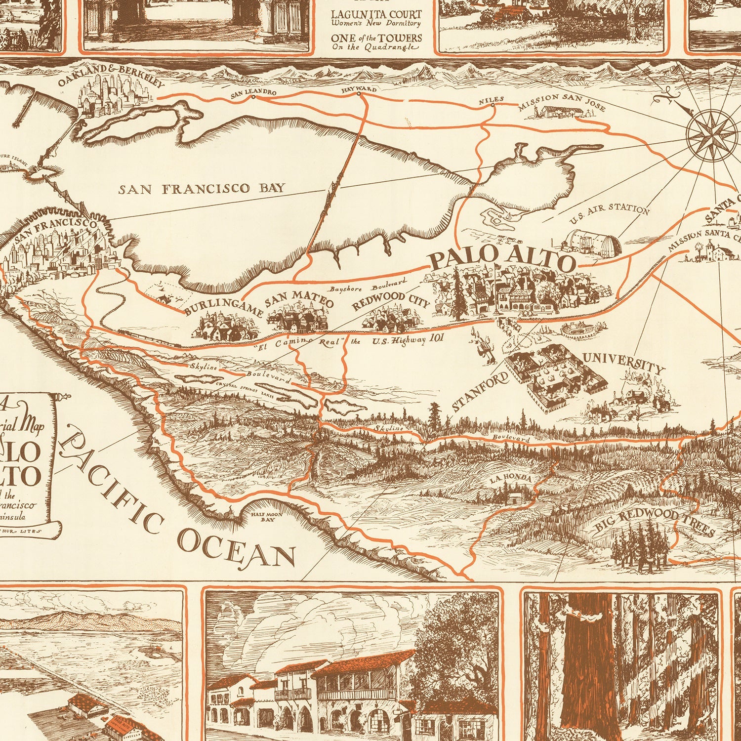 Vintage Map of Palo Alto, California 1940