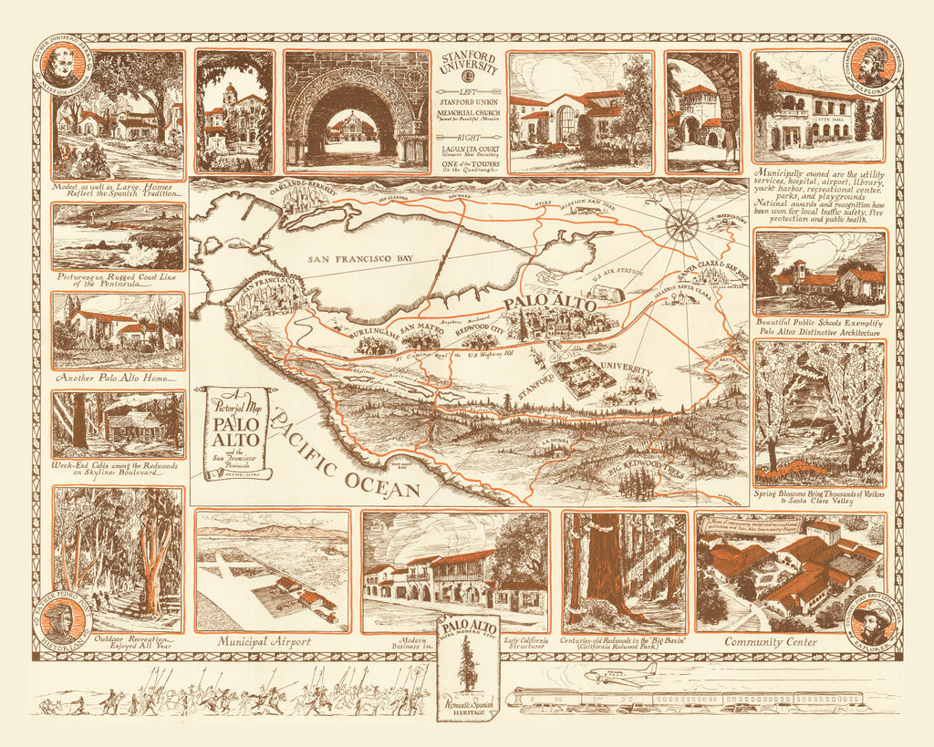 Vintage Map of Palo Alto, California 1940