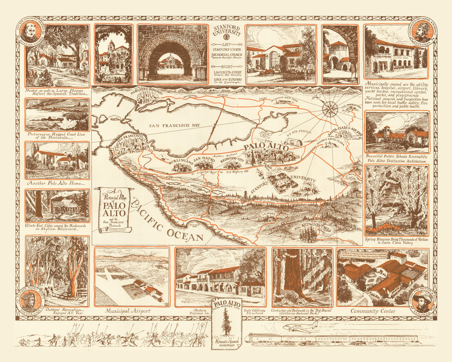 Vintage Map of Palo Alto, California 1940