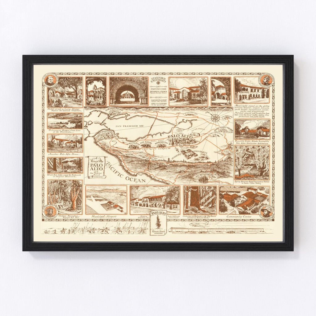 Vintage Map of Palo Alto, California 1940