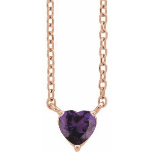 14K Rose Gold Natural Amethyst Heart 16-18" Necklace