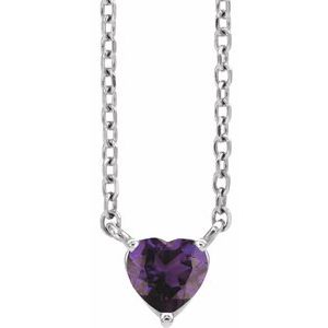 14K White Gold Natural Amethyst Heart 16-18" Necklace